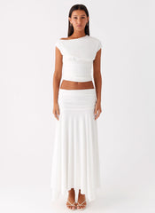 Liana Ruched Maxi Skirt - White