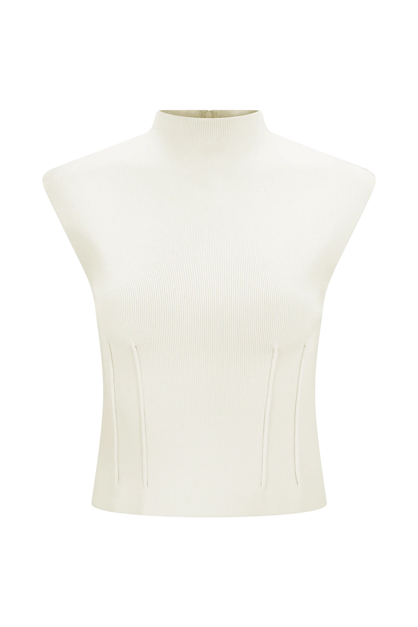 Romaine High Neck Bandage Knit Top - Ivory