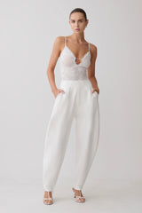 Jasper Sheer Plunge Lace Bodysuit - Ivory