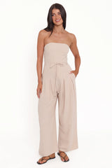 Calliope Tie Waist Jumpsuit - Wheat