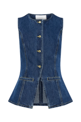 Abel Denim Button Up Top - Dark Blue