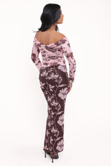 Navida Mesh Midi Skirt - Pink Brown Floral