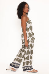 Brianna Pant Set - Green Palm Print