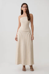 Annie Linen Frayed Midi Skirt - Natural