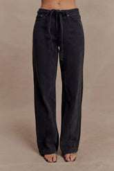 Perrie Mid Rise Straight Leg Tie Jeans - Washed Black