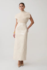 Thalia Croc Faux Leather Midi Skirt - Ivory