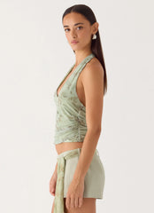 Talk Too Much Halter Top - Wispy Fern