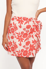 Calypso Wrap Mini Skirt - Red Floral