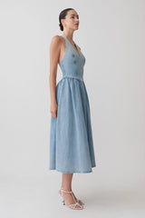 Miller Denim Halter Midi Dress - Classic Blue