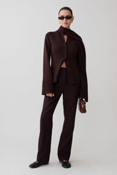 Lara Knit Cardigan With Scarf - Chocolate
