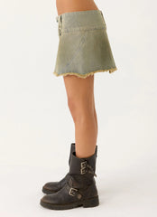 Roman Low Rise Denim Mini Skort - Vintage Tan Wash