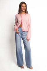 Payton Scallop Cardigan - Pink Red