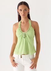 Never Stop Me Embellished Top - Lime