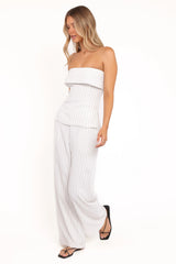 Blakely Wide Leg Pant - White Pinstripe