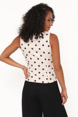 Zoie Tie Front Vest - Cream Polka Dot