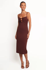 Ashy Midi Dress - Brown