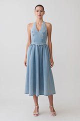 Miller Denim Halter Midi Dress - Classic Blue