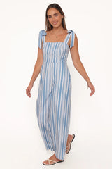Ella Tie Shoulder Jumpsuit - Blue/White Stripe