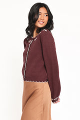Payton Bow Scallop Cardigan - Plum