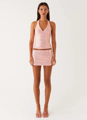 Been That Girl Halter Knit Sequin Top - Iridescent Pink