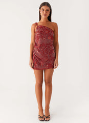 Temptational Beaded One Shoulder Mini Dress - Rust