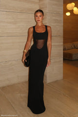 Marlon Crepe And Mesh Maxi Dress - Black