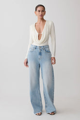 Ren Cowl Long Sleeve Slinky Bodysuit - Ivory