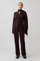 Lara Knit Cardigan With Scarf - Chocolate