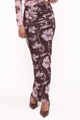 Navida Mesh Midi Skirt - Pink Brown Floral