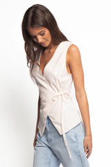 Vanni Wrap Front Linen Top - Cream