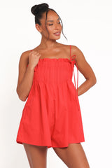 Liora Pleated Romper - Red