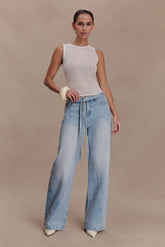 Perrie Mid Rise Straight Leg Tie Jeans - Washed Light Blue