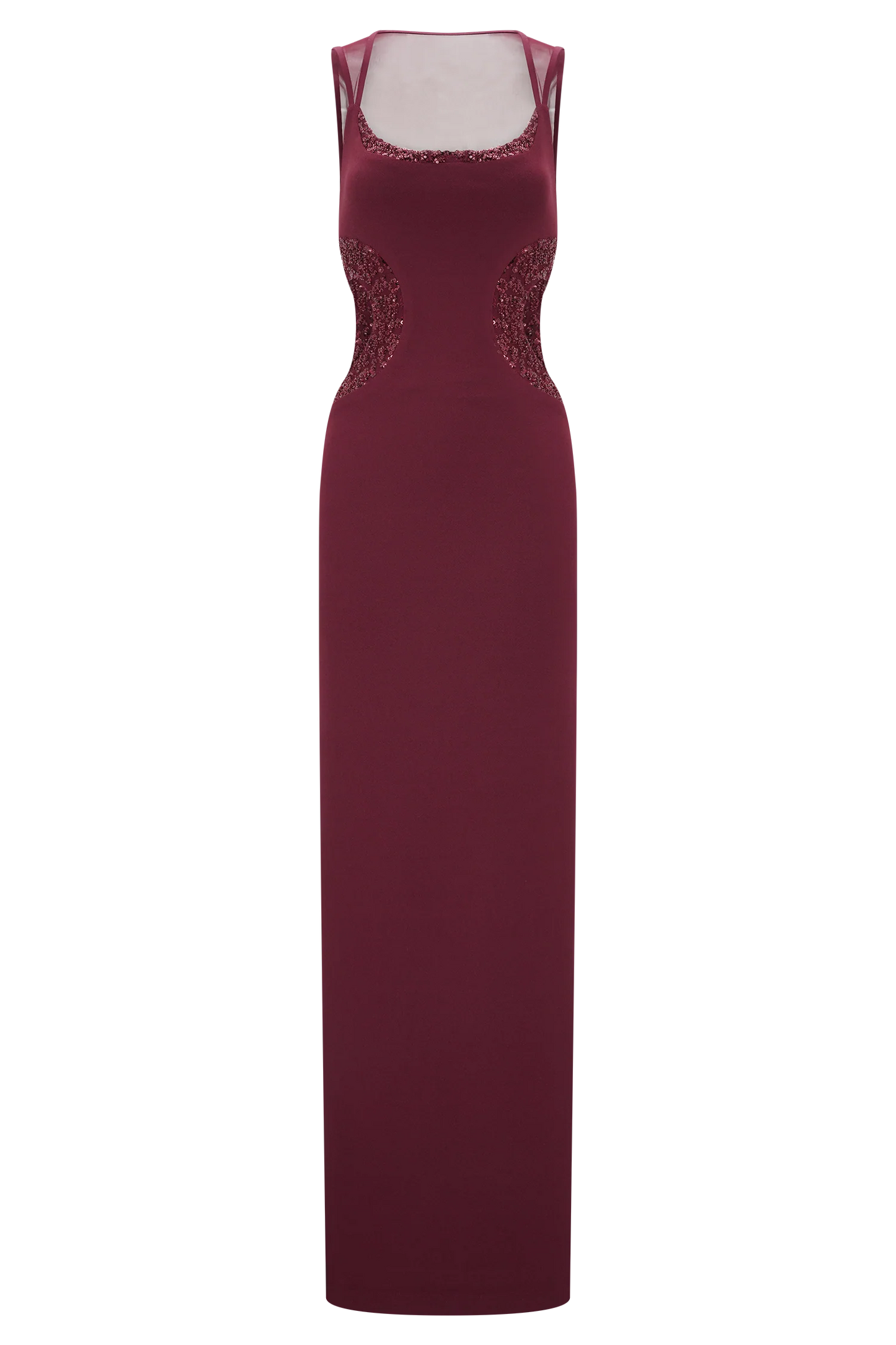 Angelique Beaded Crepe Maxi Dress - Wine