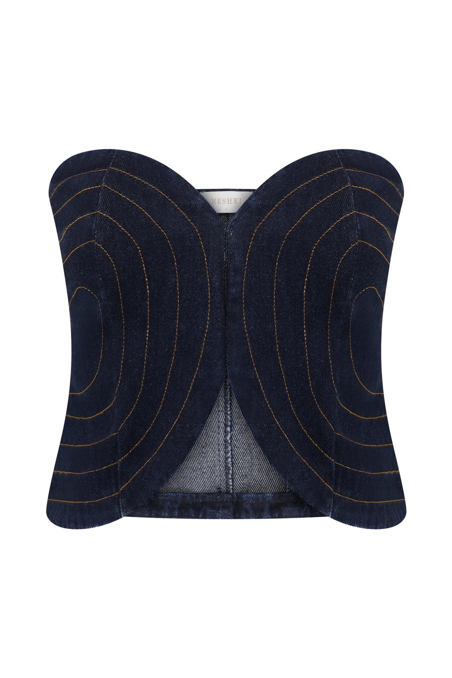 Tully Strapless Topstitch Denim Top - Indigo Blue