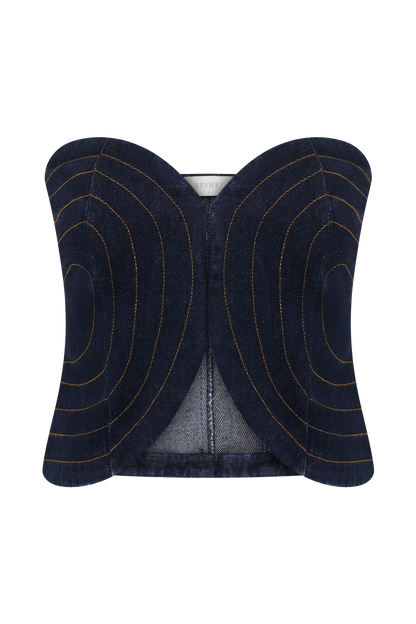 Tully Strapless Topstitch Denim Top - Indigo Blue