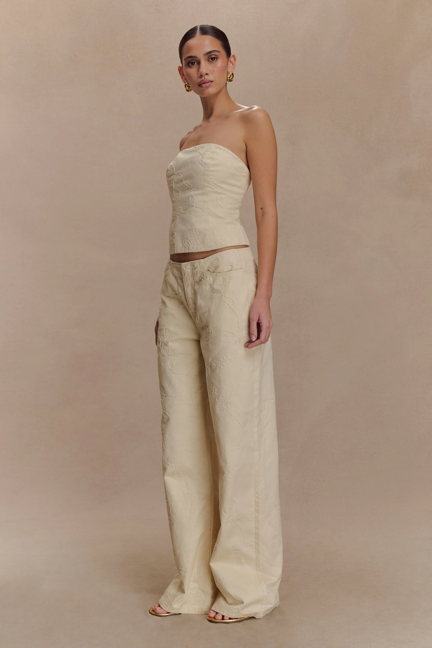 Ebony Embroidered Denim Corset - Cream