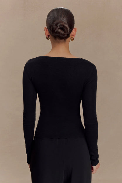Culver Draped Twist Knit Top - Black