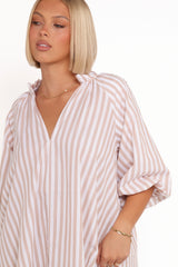 Doran Mini Dress - Beige White