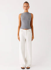 Drop Top Ribbed Eyelet Tank Top - Marle Grey