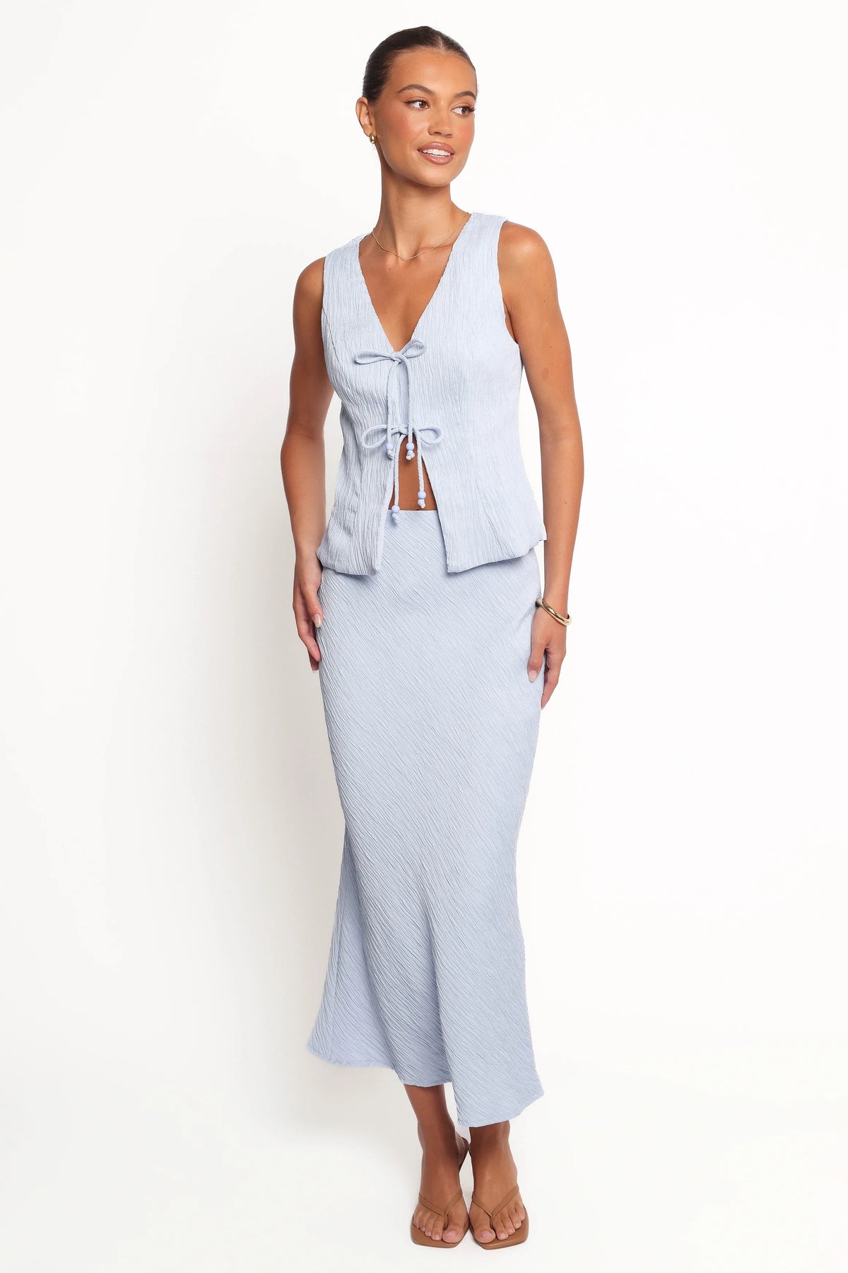 Ysolde Bow Detail Skirt Set - Light Blue