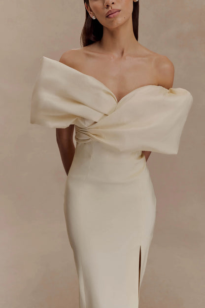 Angelica Taffeta Off Shoulder Bridal Gown - Soft Beige