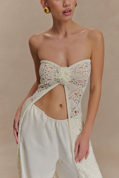 Aeline Strapless Crochet Knit Top - Ivory