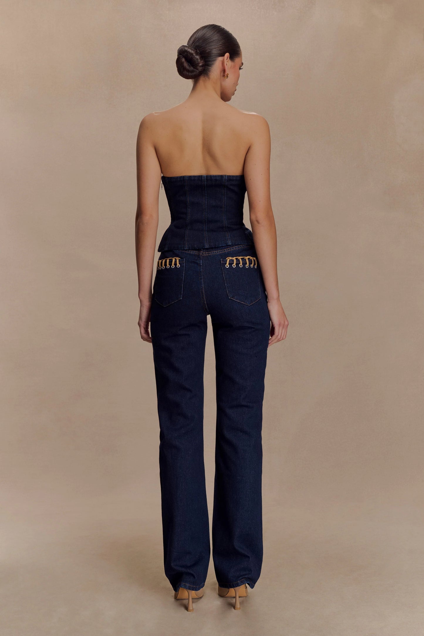 Meryl Lace Up Denim Jean - Indigo Blue