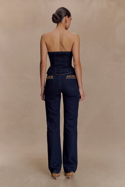 Meryl Lace Up Denim Jean - Indigo Blue