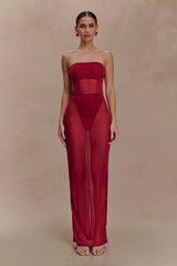 Aoife Strapless Mesh Bodysuit - Raspberry