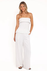 Blakely Wide Leg Pant - White Pinstripe