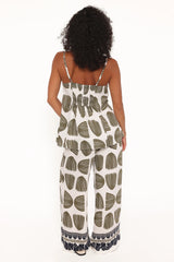 Brianna Pant Set - Green Palm Print