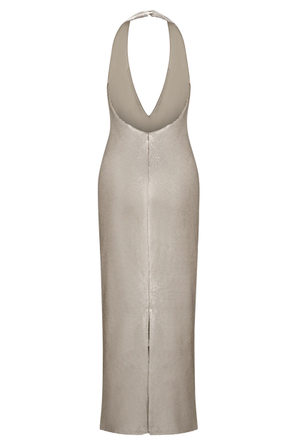 Carnation Sequin Halter Midi Dress - Gold
