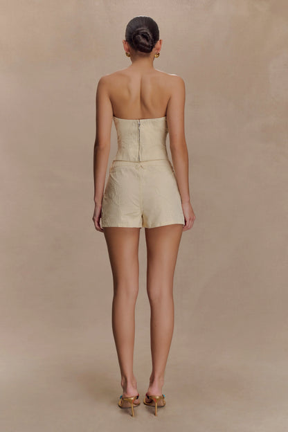 Ebony Embroidered Denim Micro Shorts - Cream