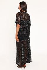 Yonder Sheer Panel Lace Maxi Skirt - Black